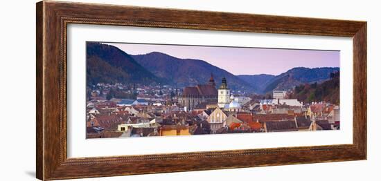 The Black Church and Town Hall Clock Tower Illuminated at Dawn, Piata Sfatului, Brasov, Transylvani-Doug Pearson-Framed Photographic Print