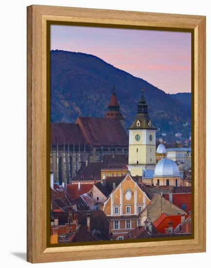 The Black Church and Town Hall Clock Tower Illuminated at Dawn, Piata Sfatului, Brasov, Transylvani-Doug Pearson-Framed Premier Image Canvas