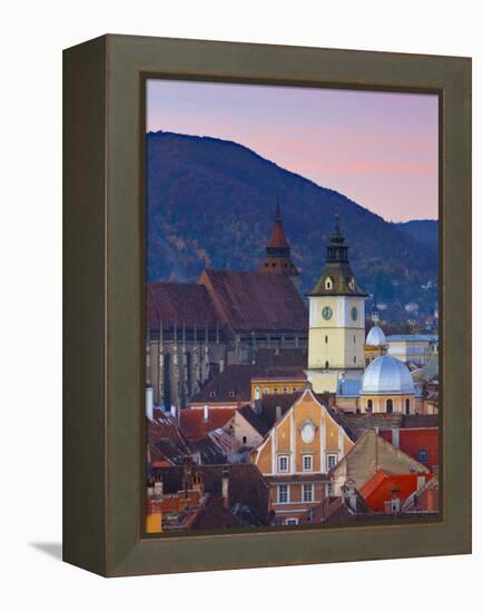 The Black Church and Town Hall Clock Tower Illuminated at Dawn, Piata Sfatului, Brasov, Transylvani-Doug Pearson-Framed Premier Image Canvas