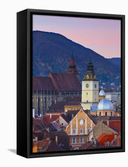 The Black Church and Town Hall Clock Tower Illuminated at Dawn, Piata Sfatului, Brasov, Transylvani-Doug Pearson-Framed Premier Image Canvas