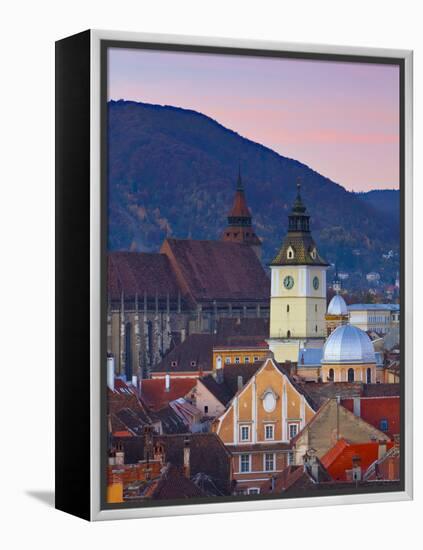 The Black Church and Town Hall Clock Tower Illuminated at Dawn, Piata Sfatului, Brasov, Transylvani-Doug Pearson-Framed Premier Image Canvas