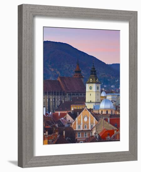 The Black Church and Town Hall Clock Tower Illuminated at Dawn, Piata Sfatului, Brasov, Transylvani-Doug Pearson-Framed Photographic Print