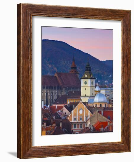 The Black Church and Town Hall Clock Tower Illuminated at Dawn, Piata Sfatului, Brasov, Transylvani-Doug Pearson-Framed Photographic Print