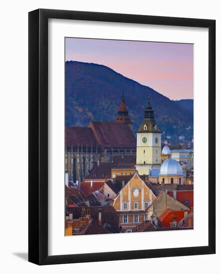 The Black Church and Town Hall Clock Tower Illuminated at Dawn, Piata Sfatului, Brasov, Transylvani-Doug Pearson-Framed Photographic Print