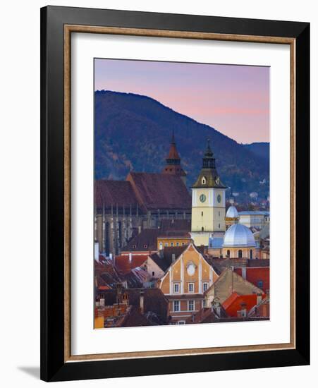 The Black Church and Town Hall Clock Tower Illuminated at Dawn, Piata Sfatului, Brasov, Transylvani-Doug Pearson-Framed Photographic Print