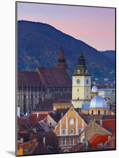 The Black Church and Town Hall Clock Tower Illuminated at Dawn, Piata Sfatului, Brasov, Transylvani-Doug Pearson-Mounted Photographic Print