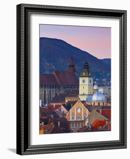 The Black Church and Town Hall Clock Tower Illuminated at Dawn, Piata Sfatului, Brasov, Transylvani-Doug Pearson-Framed Photographic Print