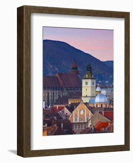 The Black Church and Town Hall Clock Tower Illuminated at Dawn, Piata Sfatului, Brasov, Transylvani-Doug Pearson-Framed Photographic Print