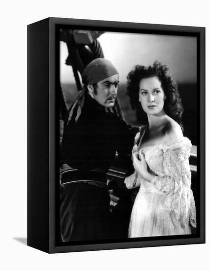 THE BLACK SWANN, 1942 directed by HENRY KING Tyrone Power and Maureen O'Hara (b/w photo)-null-Framed Stretched Canvas