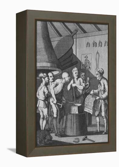 'The Blacksmith lets his Iron grow cold attending to the Taylor's News', 1772-Unknown-Framed Premier Image Canvas