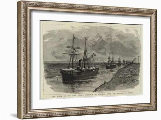 The Block in the Suez Canal, Procession of Steamers after the Renewal of Traffic-William Lionel Wyllie-Framed Giclee Print