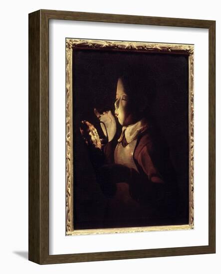 The Blower Has the Lamp. Painting by Georges De La Tour (1593-1652), 1640. Oil on Canvas. Dim: 0.61-Georges De La Tour-Framed Giclee Print