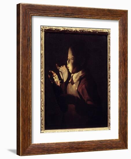 The Blower Has the Lamp. Painting by Georges De La Tour (1593-1652), 1640. Oil on Canvas. Dim: 0.61-Georges De La Tour-Framed Giclee Print