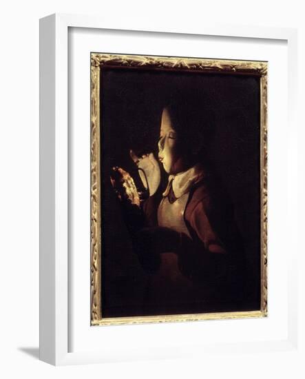 The Blower Has the Lamp. Painting by Georges De La Tour (1593-1652), 1640. Oil on Canvas. Dim: 0.61-Georges De La Tour-Framed Giclee Print