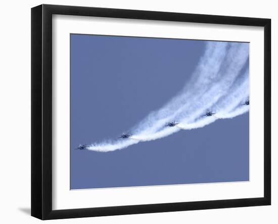 The Blue Angels Performing a Line Abreast Loop During An Air Show-Stocktrek Images-Framed Photographic Print