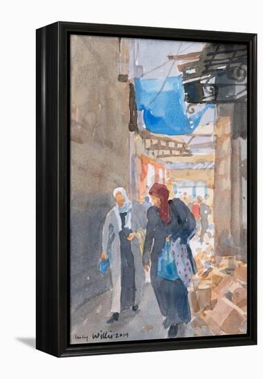 The Blue Awning by the Damascus Gate, Jerusalem, 2019 (W/C on Paper)-Lucy Willis-Framed Premier Image Canvas