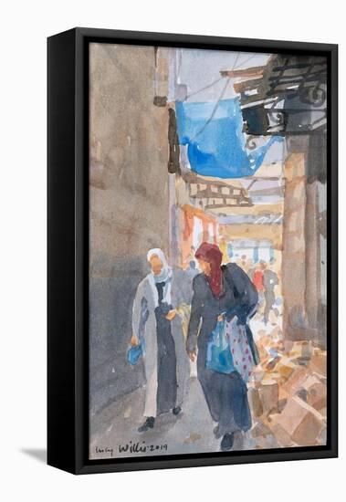 The Blue Awning by the Damascus Gate, Jerusalem, 2019 (W/C on Paper)-Lucy Willis-Framed Premier Image Canvas