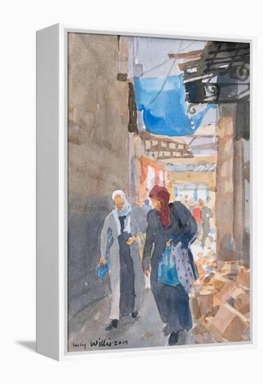 The Blue Awning by the Damascus Gate, Jerusalem, 2019 (W/C on Paper)-Lucy Willis-Framed Premier Image Canvas