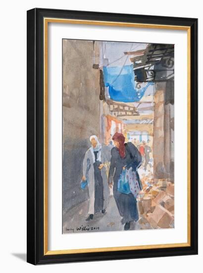 The Blue Awning by the Damascus Gate, Jerusalem, 2019 (W/C on Paper)-Lucy Willis-Framed Giclee Print