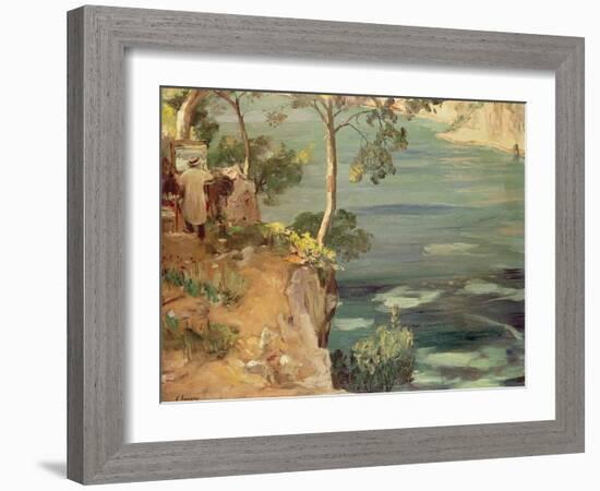 The Blue Bay: Mr Churchill on the Riviera (Oil on Canvas)-John Lavery-Framed Giclee Print