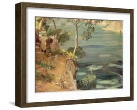 The Blue Bay: Mr Churchill on the Riviera (Oil on Canvas)-John Lavery-Framed Giclee Print