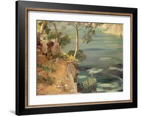 The Blue Bay: Mr Churchill on the Riviera (Oil on Canvas)-John Lavery-Framed Giclee Print