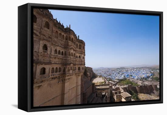 The Blue City of Jodhpur Seen from the Mehrangarh Fort, Jodhpur, Rajasthan, India, Asia-Alex Treadway-Framed Premier Image Canvas