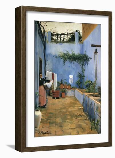 The Blue Courtyard-Santiago Rusinol-Framed Art Print