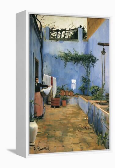 The Blue Courtyard-Santiago Rusinol-Framed Stretched Canvas