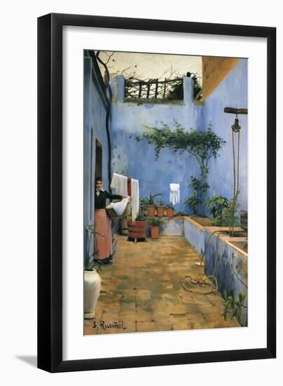 The Blue Courtyard-Santiago Rusinol i Prats-Framed Art Print