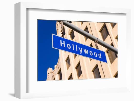 The Blue Hollywood Blvd. Street Sign-flippo-Framed Photographic Print