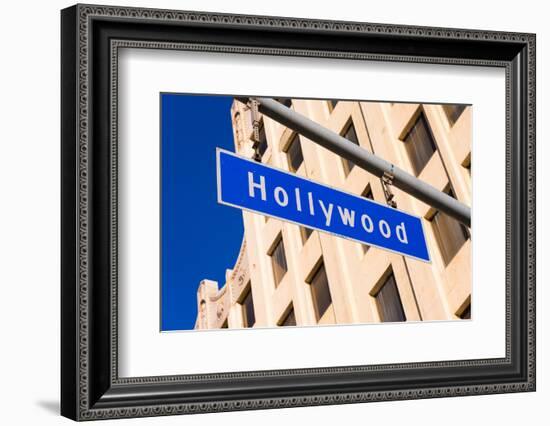 The Blue Hollywood Blvd. Street Sign-flippo-Framed Photographic Print