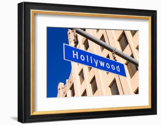 The Blue Hollywood Blvd. Street Sign-flippo-Framed Photographic Print