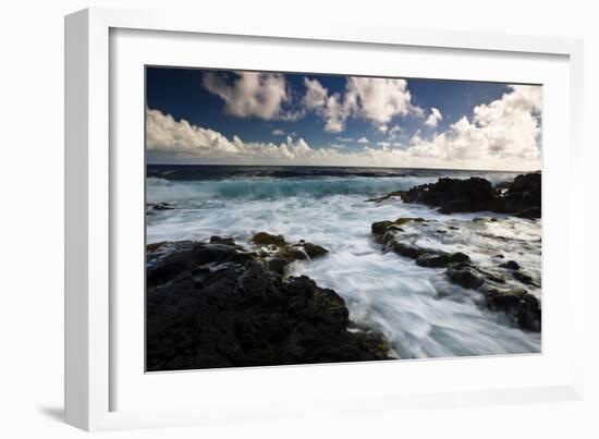 The Blue Hues Of The Pacific Ocean Wash In And Out Along Highway 137 On The Big Island Of Hawaii-Jay Goodrich-Framed Photographic Print