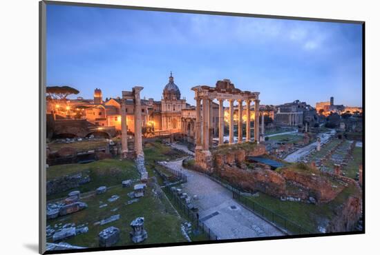 The Blue Light of Dusk on the Ancient Imperial Forum, UNESCO World Heritage Site, Rome-Roberto Moiola-Mounted Photographic Print