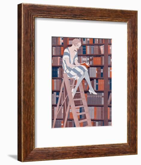 The Blue Stocking, by Reginald Higgins-null-Framed Photographic Print