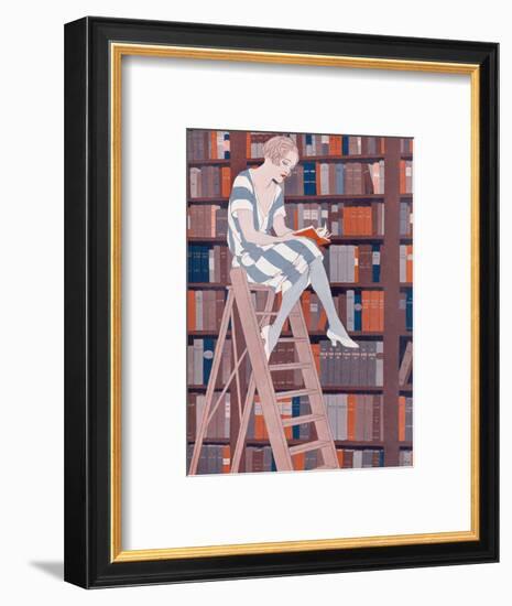 The Blue Stocking, by Reginald Higgins-null-Framed Photographic Print