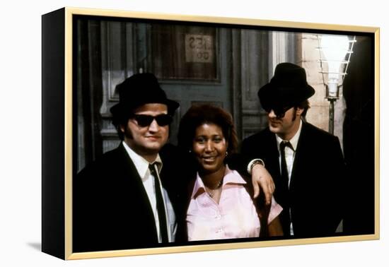 THE BLUES BROTHERS, 1980 directed by JOHN LANDIS Aretha Franklin between John Belushi and Dan Aykro-null-Framed Stretched Canvas