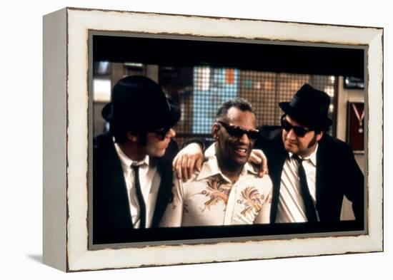 THE BLUES BROTHERS, 1980 directed by JOHN LANDIS Ray Charles between Dan Aykroyd and John Belushi (-null-Framed Stretched Canvas