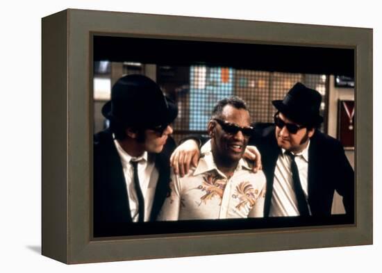 THE BLUES BROTHERS, 1980 directed by JOHN LANDIS Ray Charles between Dan Aykroyd and John Belushi (-null-Framed Stretched Canvas