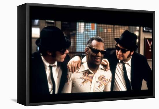 THE BLUES BROTHERS, 1980 directed by JOHN LANDIS Ray Charles between Dan Aykroyd and John Belushi (-null-Framed Stretched Canvas