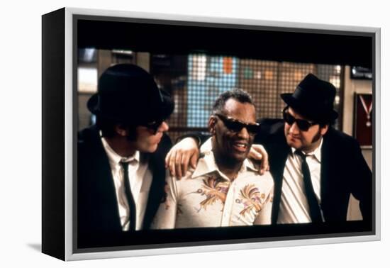 THE BLUES BROTHERS, 1980 directed by JOHN LANDIS Ray Charles between Dan Aykroyd and John Belushi (-null-Framed Stretched Canvas