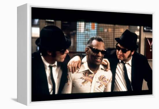 THE BLUES BROTHERS, 1980 directed by JOHN LANDIS Ray Charles between Dan Aykroyd and John Belushi (-null-Framed Stretched Canvas