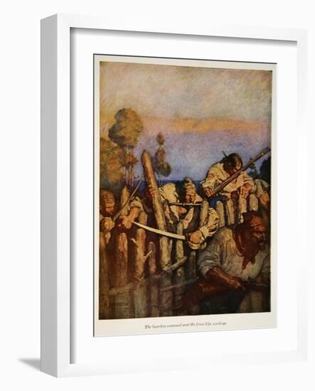 The boarders swarmed over the fence like monkeys, an illustration from 'Treasure Island' by Robert-Newell Convers Wyeth-Framed Giclee Print