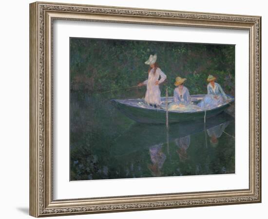 The Boat at Giverny (Or) the Norwegians, the Three Daughters of Mme. Hoschede-Claude Monet-Framed Giclee Print