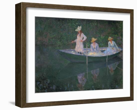 The Boat at Giverny (Or) the Norwegians, the Three Daughters of Mme. Hoschede-Claude Monet-Framed Giclee Print