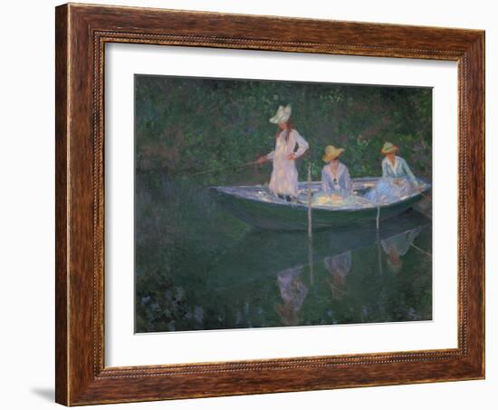 The Boat at Giverny (Or) the Norwegians, the Three Daughters of Mme. Hoschede-Claude Monet-Framed Giclee Print