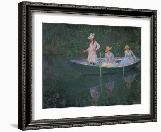 The Boat at Giverny (Or) the Norwegians, the Three Daughters of Mme. Hoschede-Claude Monet-Framed Giclee Print