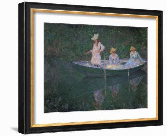 The Boat at Giverny (Or) the Norwegians, the Three Daughters of Mme. Hoschede-Claude Monet-Framed Giclee Print