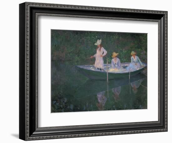 The Boat at Giverny (Or) the Norwegians, the Three Daughters of Mme. Hoschede-Claude Monet-Framed Giclee Print